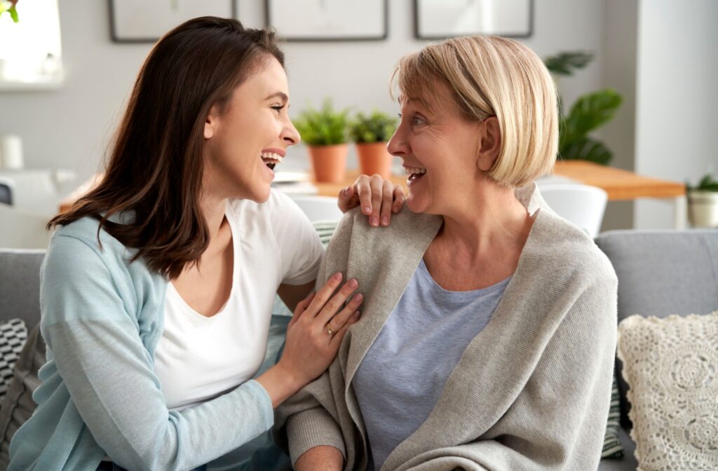 Someone visits their senior parent in their independent living community.