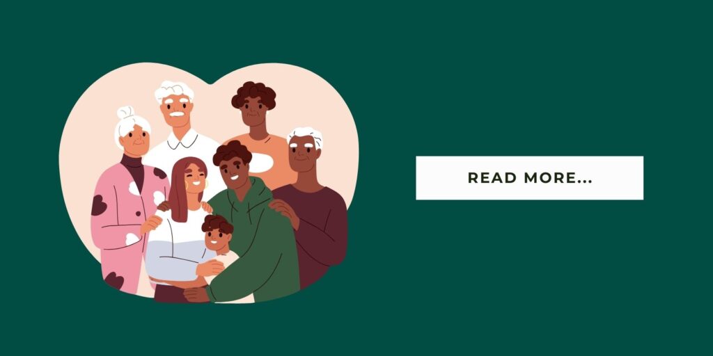 An illustration of a family with senior members with a button that says, "Read More..."